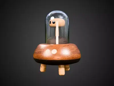 Wooden Figure with Glass Dome Low-poly 3D model