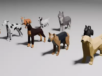 LowPoly Dogs pack Low-poly 3D model