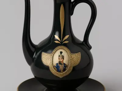 Persian Qajar Ceramic Ewer with Plate  Antique Decorative Vessel 3D model