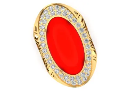 Luxury Oval Red Gemstone Diamond Ring 894 3D print model