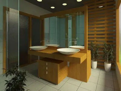 Modern Washroom with Raining Shower   3D model