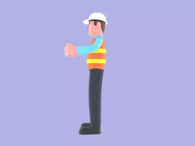 3D Cartoon Male Architect Character-Holding Yellow Tape Measure 3D model