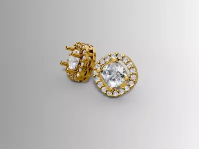 Classic Round Halo Stud Earring Pave Jewelry CAD 3D print model