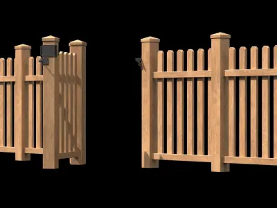 Wooden Fence set PBR 11 Low-poly 3D model