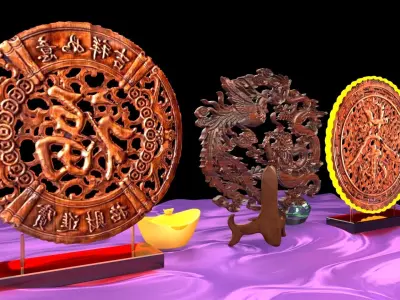 Chinese fu and dragon carving pattern  3D model