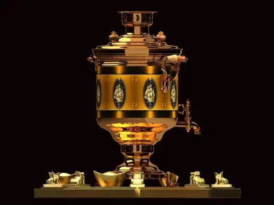 Chinese gold ingot with bronze wine container 3D model