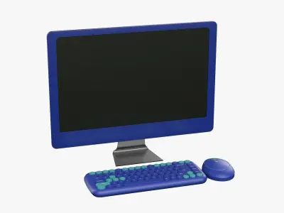 Wireless Pc Set Monitor Keyboard Mouse Handsome Blue Version 3D model