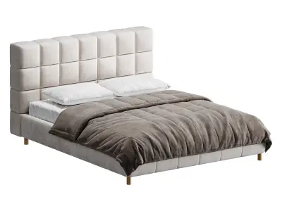 White-velvet-minimalist-bed 3D model