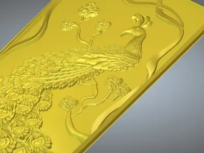 peacock door wood carved 3D print model