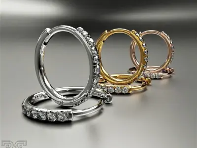 classic  delicate hoop earrings with gem stones 3D print model