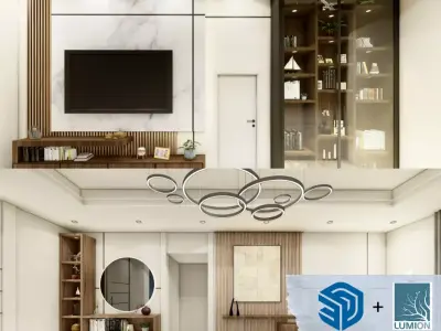 Living  and Dining room with interior decor - SKP and Lumion  3D model