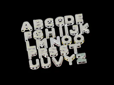 balloon letter 28 piece silver drawing necklace 3D print model