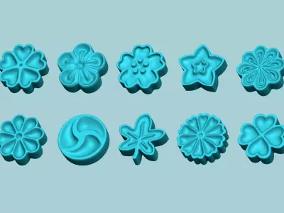10 Manju Stamps - Japanese Sweet Mold Traditional Decoration 3D Model Collection