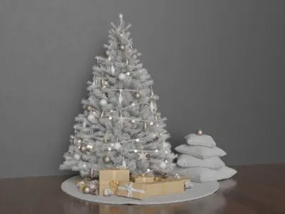 High quality WHITE Christmas tree set pack  14 3D model