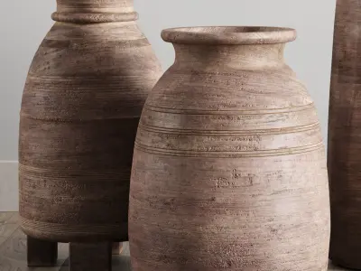 Indian wood vessel collection Grand vase Low-poly 3D model