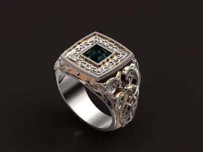 stylish man ring with patterns  signet heavyweight  406 3D print model