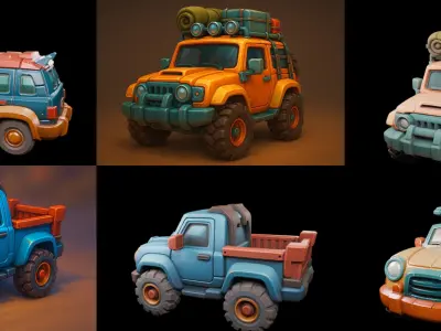 Stylized Car Advanced model bundle 9 pack 100 glb 3D model