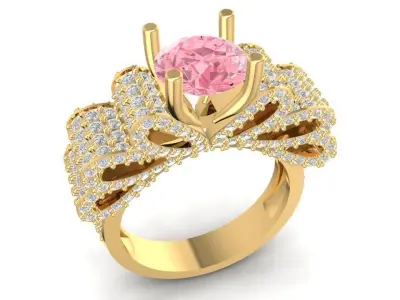 Crown Style Pink Gemstone Diamond Ring for Women 1560 3D print model