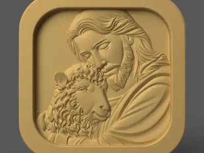Jesus Good Shepherd STL 3D Christian Wall Art Model 3D print model