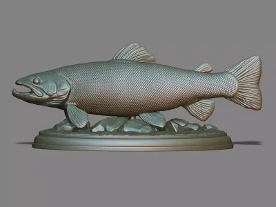 Brown trout fish on the base 3D print model