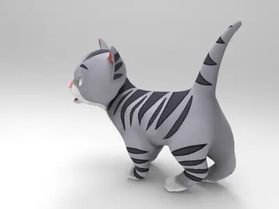 Rigged Cartoon Cute gray cat 3d model  Low-poly 3D model