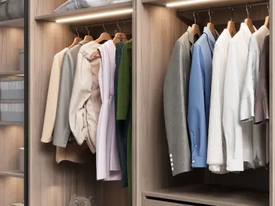Wardrobe with clothes with glass doors 3D model