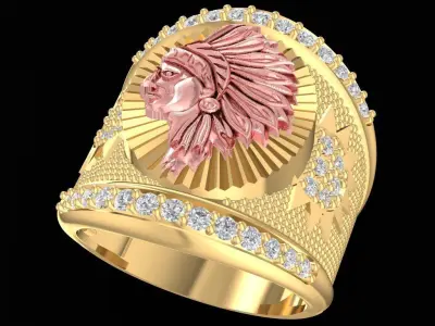 Native Chief Head Diamond Ring  2474 3D print model