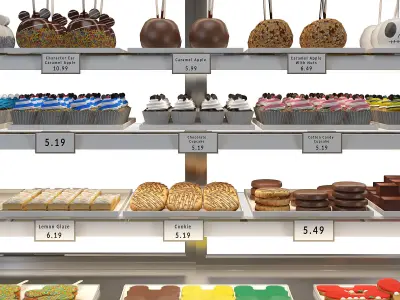 Candy-Themed Display Case with Cupcakes and Treats 3D model