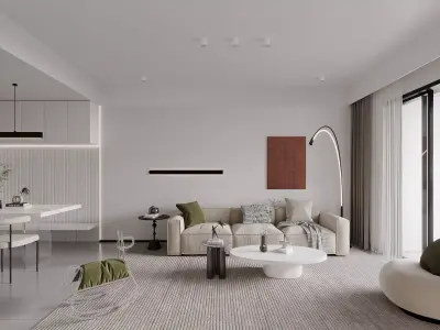 Modern living room dining room interior scenes 385 3D model