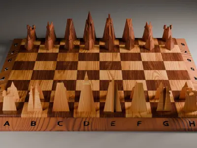 Wooden Chessboard with Pieces Free low-poly 3D model