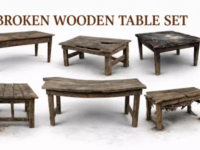 Old Wooden Tables Pack 8 Models Low Poly Low-poly 3D model