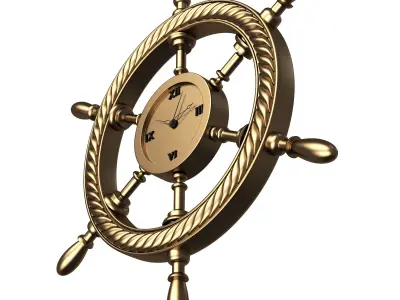 Handwheel Ship Clock 08 Gold Low-poly 3D model