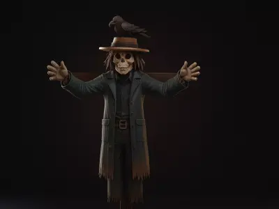 Scarecrow Skeleton Figurine with Crow Gothic Halloween Decor 3D print model