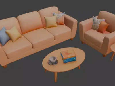 Cartoon style sofa set 3D model get
