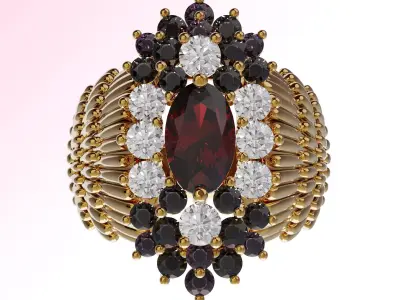 Gold Garnet  Ring for Women Halo Gemstone 3D print model