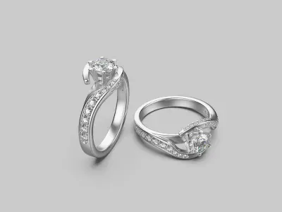Twisted solitaire ring  in 2 styles and 20 sizes 3D print model