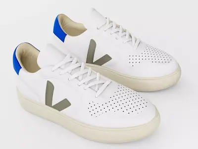 Casual Sneaker Leather Veja Style - White Blue Green Low-poly 3D model