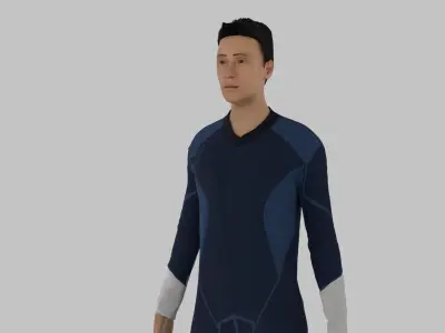 Surfer man in wetsuit on surfboard Low-poly 3D model