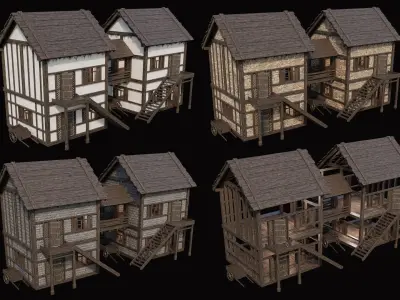 Medieval Village Pack 6 - 4 Assets - 4K Textures Game Ready Low-poly 3D model