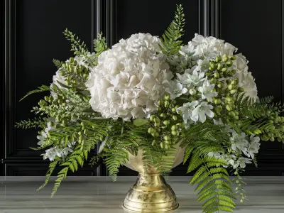 Flower Set 052 White Hydrangea and Olive 3D model