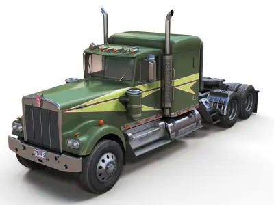 Kenworth W900A sleeper semitruck Low-poly 3D model