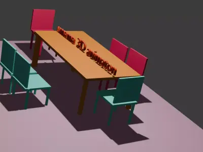 table with 6 chairs  Low-poly 3D model
