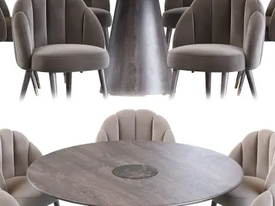 Daisy Chair and Bertoia Round Dining Table 3D model