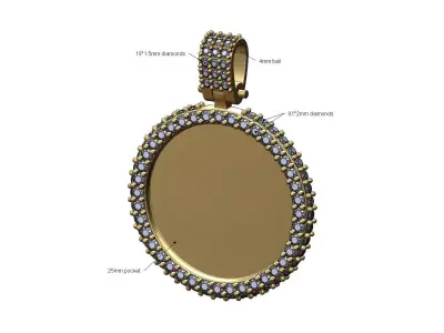 Iced diamond 25mm memory picture pendant 3D print model