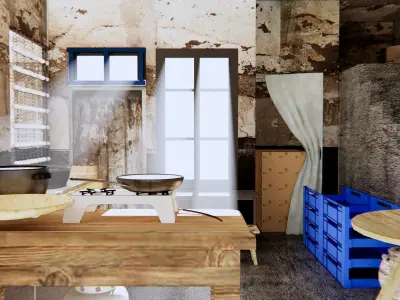 Workshop shop with shelves and tables 3D model