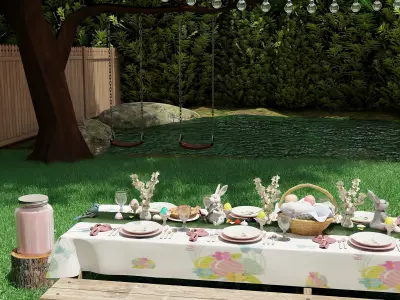 Easter Picnic and Photo Backdrop Blender Scene Free 3D model