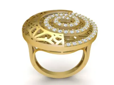 Filigree Spiral Diamond Gold Cocktail Ring 2037 3D print model
