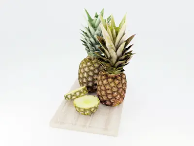 Pineapples on cutting board 3D model
