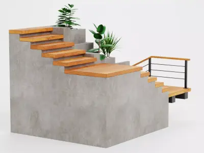 Staircase Corner with Plants - Modular Interior Stairs  Low-poly 3D model