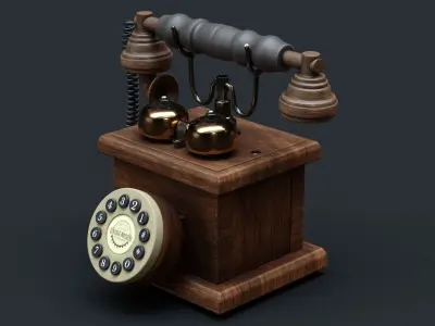 Vintage Wooden Telephone 3D model